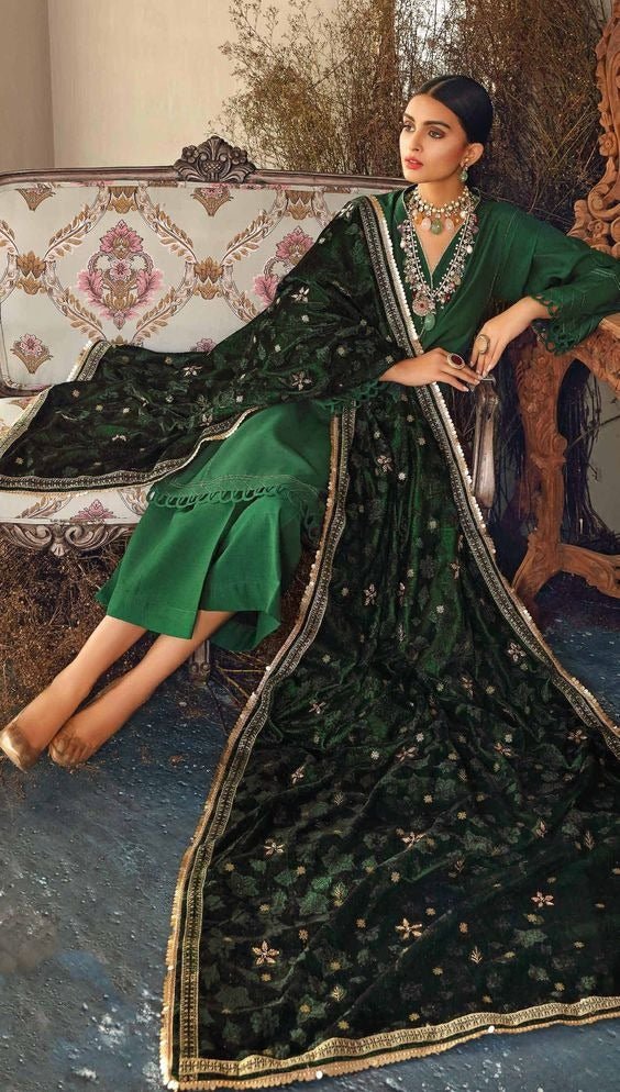 Gul Ahmed 3 PC Unstitched Embroidered Velvet Suit with Velvet Shawl VSH-14