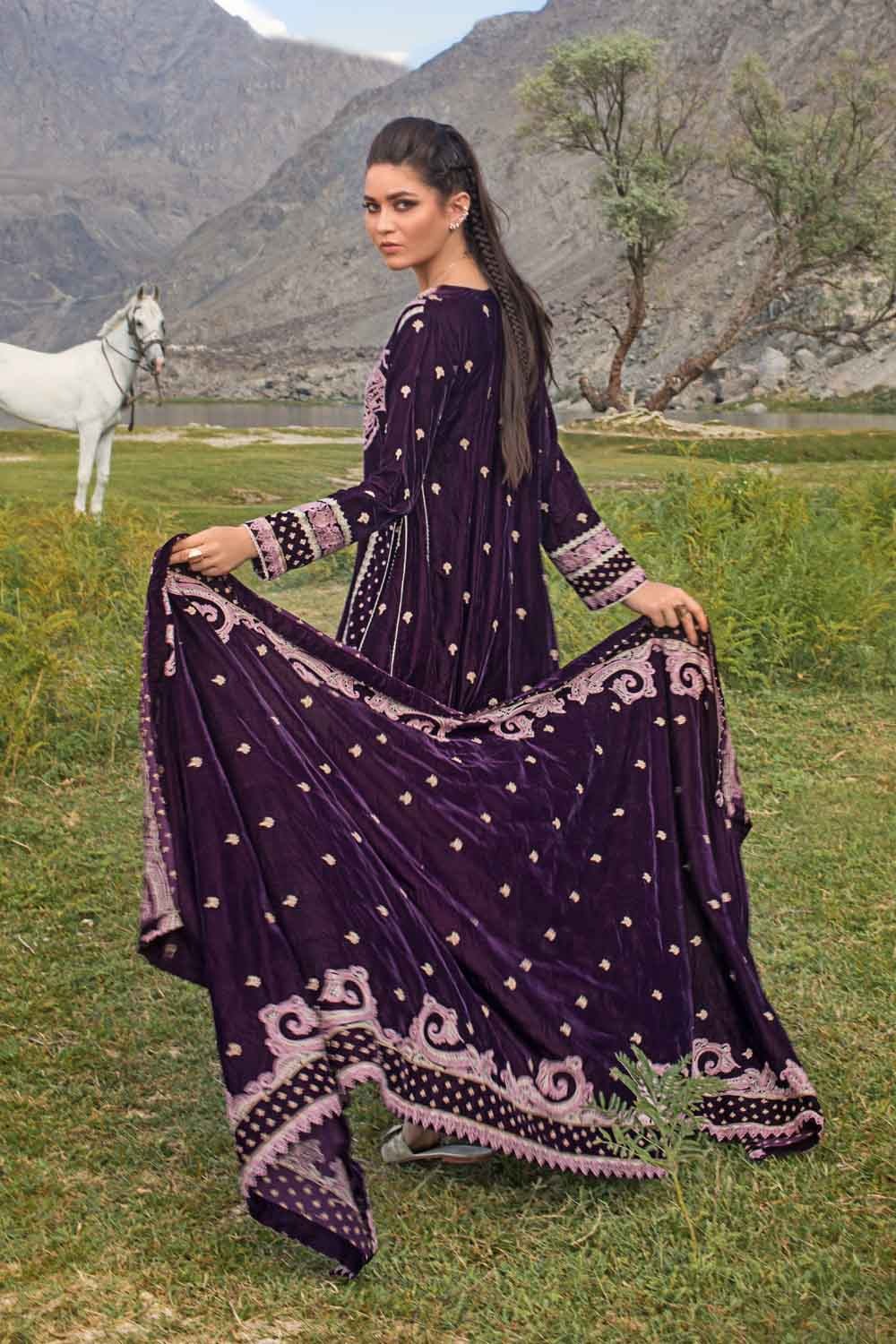 Gul Ahmed 3PC Unstitched Velvet Embroidered Suit WV-12003