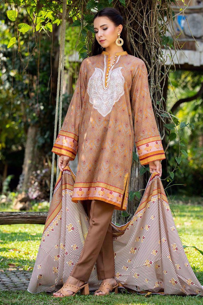 LSM 3 PC UNSTITCHED DRESS KEL-009B - BROWN