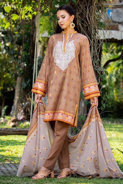 LSM 3 PC UNSTITCHED DRESS KEL-009B - BROWN