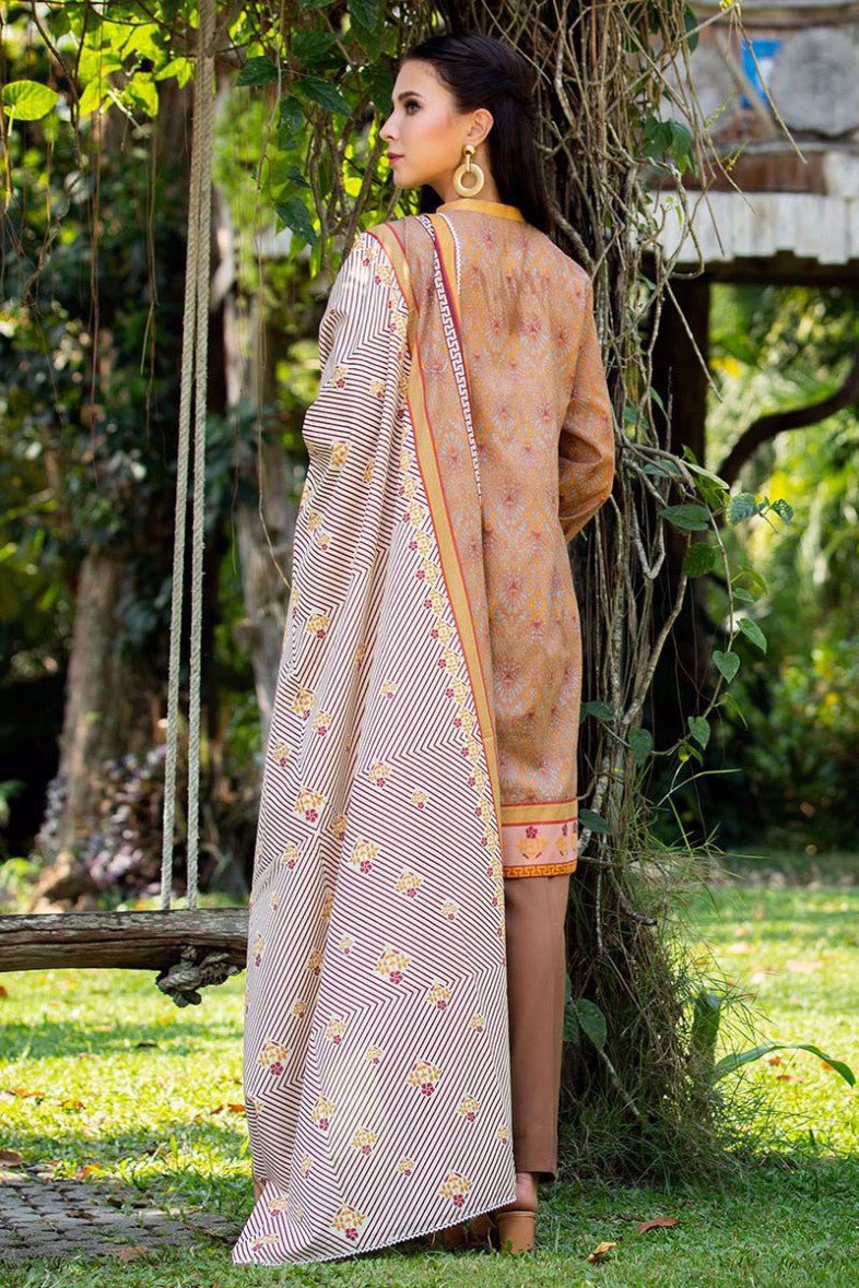 LSM 3 PC UNSTITCHED DRESS KEL-009B - BROWN