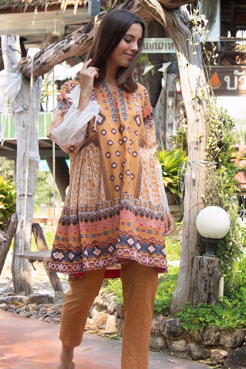 LAKHANY 2 PC UNSTITCHED DRESS KET-007 - BROWN