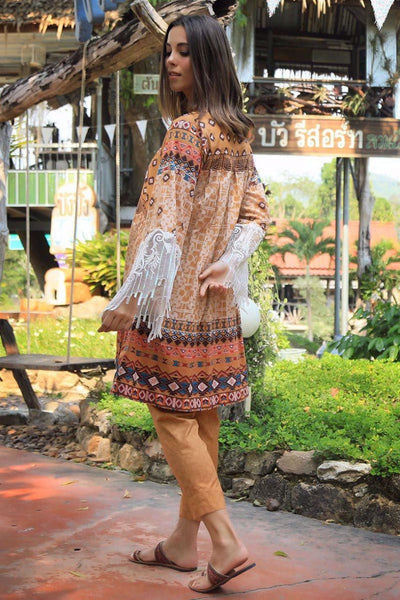 LAKHANY 2 PC UNSTITCHED DRESS KET-007 - BROWN